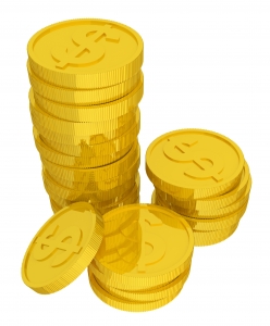 ゴールデンコイン, 通貨, アメリカドル - 高解像度3Dイメージ、グラフ、白背景、イラスト、ボタンなどすべて無料・会員登録必要なし・商業用利用可能