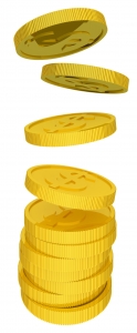 ゴールデンコイン, 通貨, アメリカドル - 高解像度3Dイメージ、グラフ、白背景、イラスト、ボタンなどすべて無料・会員登録必要なし・商業用利用可能